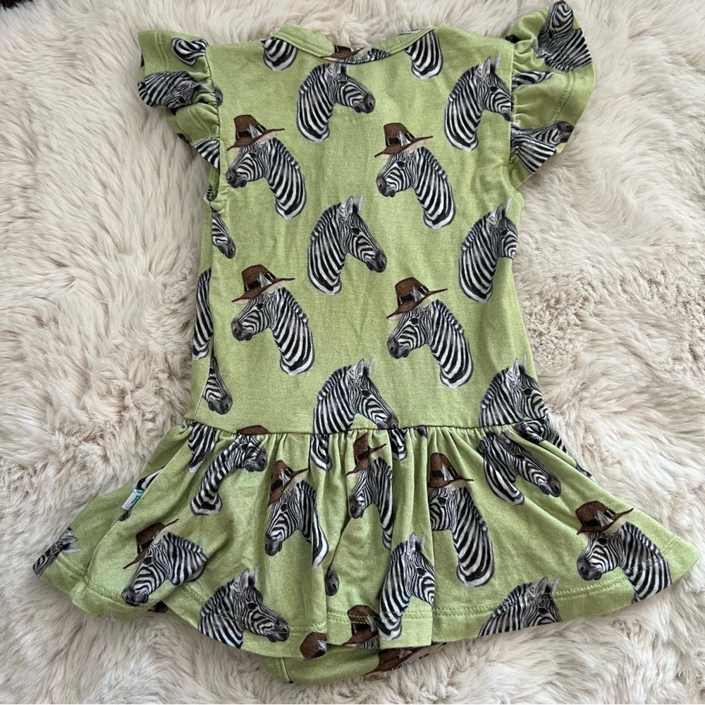 Posh Peanut Dante Zebra Print Henley Short Sleeve Twirl Skirt Bodysuit Sz 3-6M - Picture 2 of 5